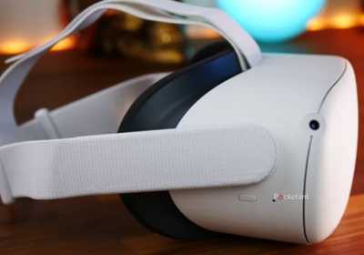 The Meta Quest 2 on a desk.