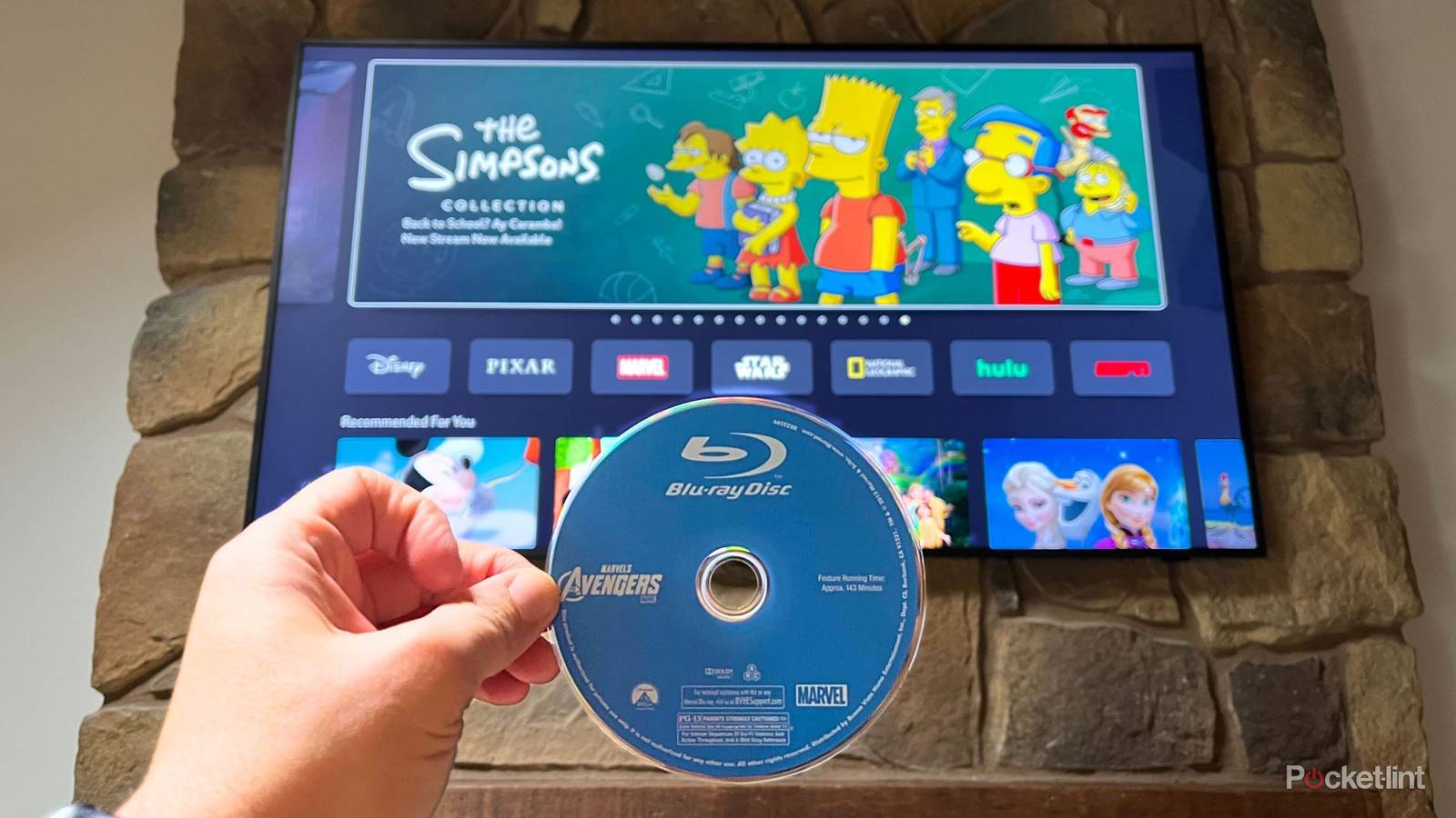 A Blu-Ray Disc in front of the Simpsons on streaming. 