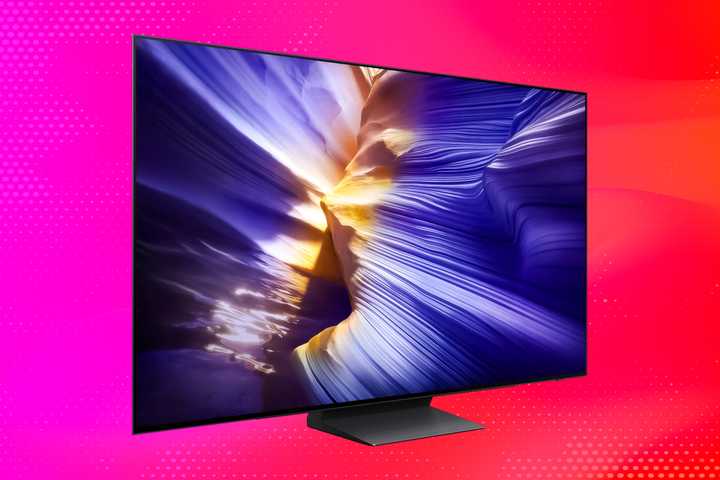 Samsung TV with rock formations. 