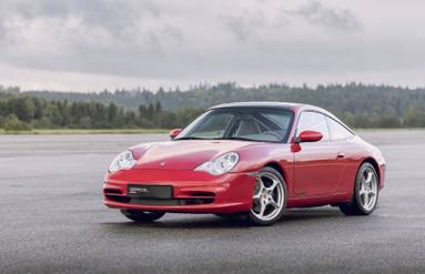Red 996 Porsche 911 Carrera front-quarter