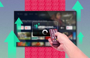 A TV being upgraded with several upgrade icons around it