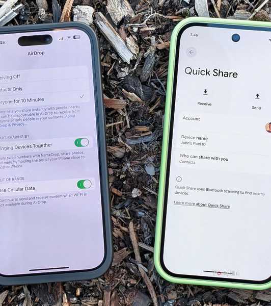 AirDrop and Quick Share interfaces.