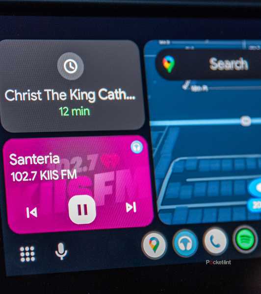 A still photo of the Android Auto home screen using the RadioTime app.