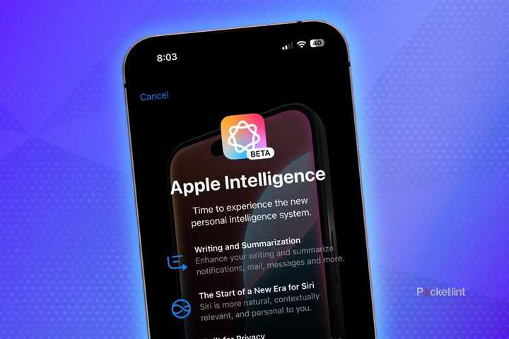 Apple Intelligence on iPhone with blue background.