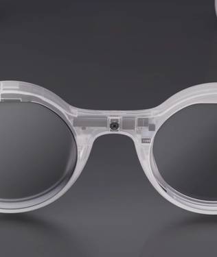 Clear circular AR glasses.