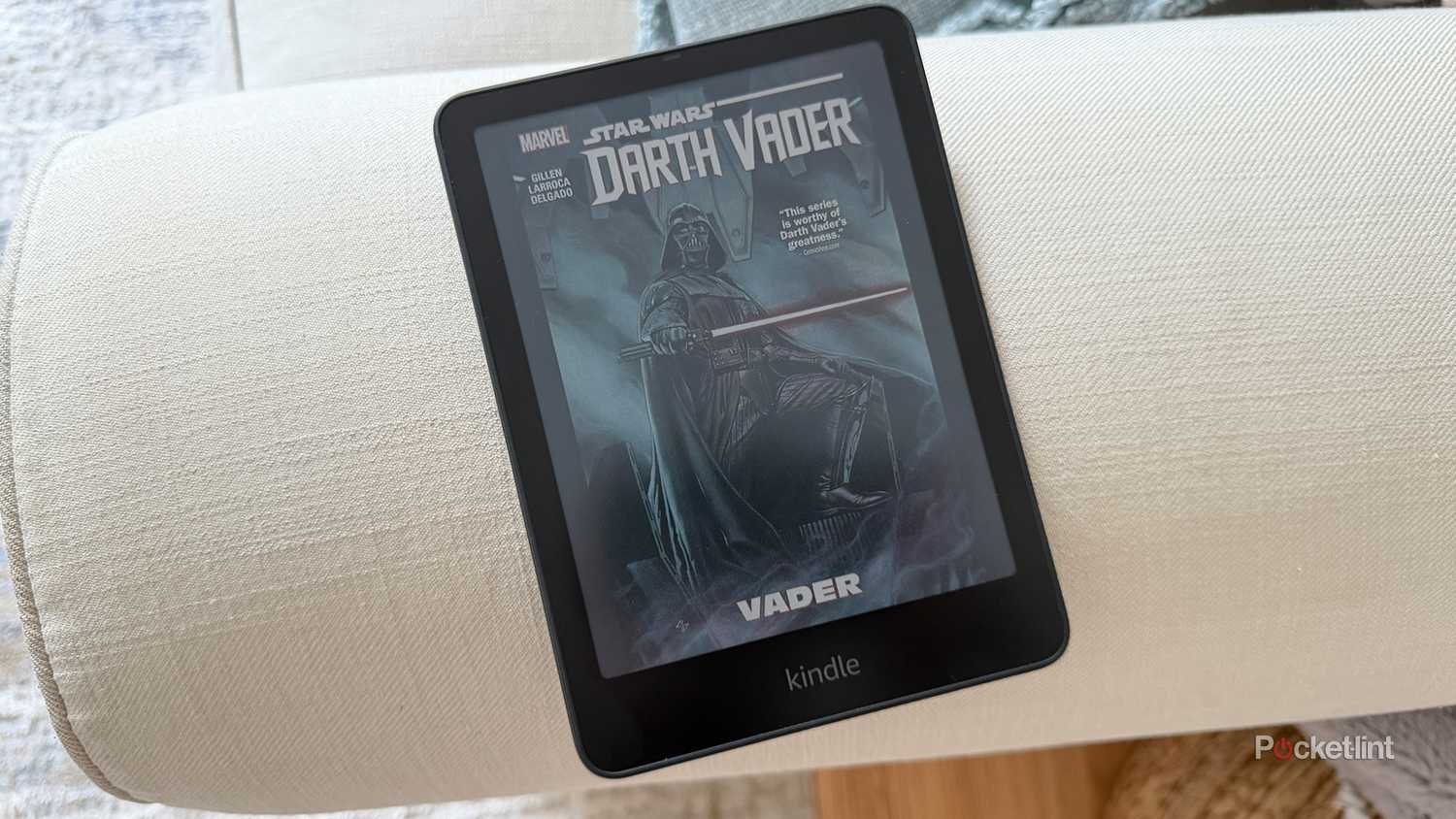 Kindle Colorsoft with Darth Vader book cover.