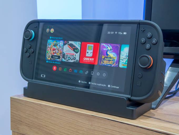 A Nintendo Switch 2 standing up with the Dbrand Killswitch case installed