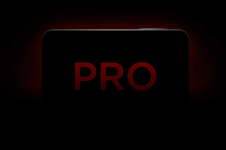 DJI's teaser photo showing the outline of an action camera with the word PRO in red