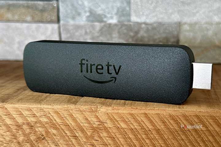 Amazon Fire TV Stick 4K Max on fireplace mantle.