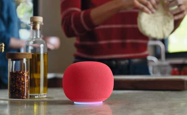 Google's new Home Speaker sitting on a table 