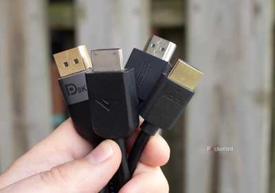HDMI cables held in bundle.