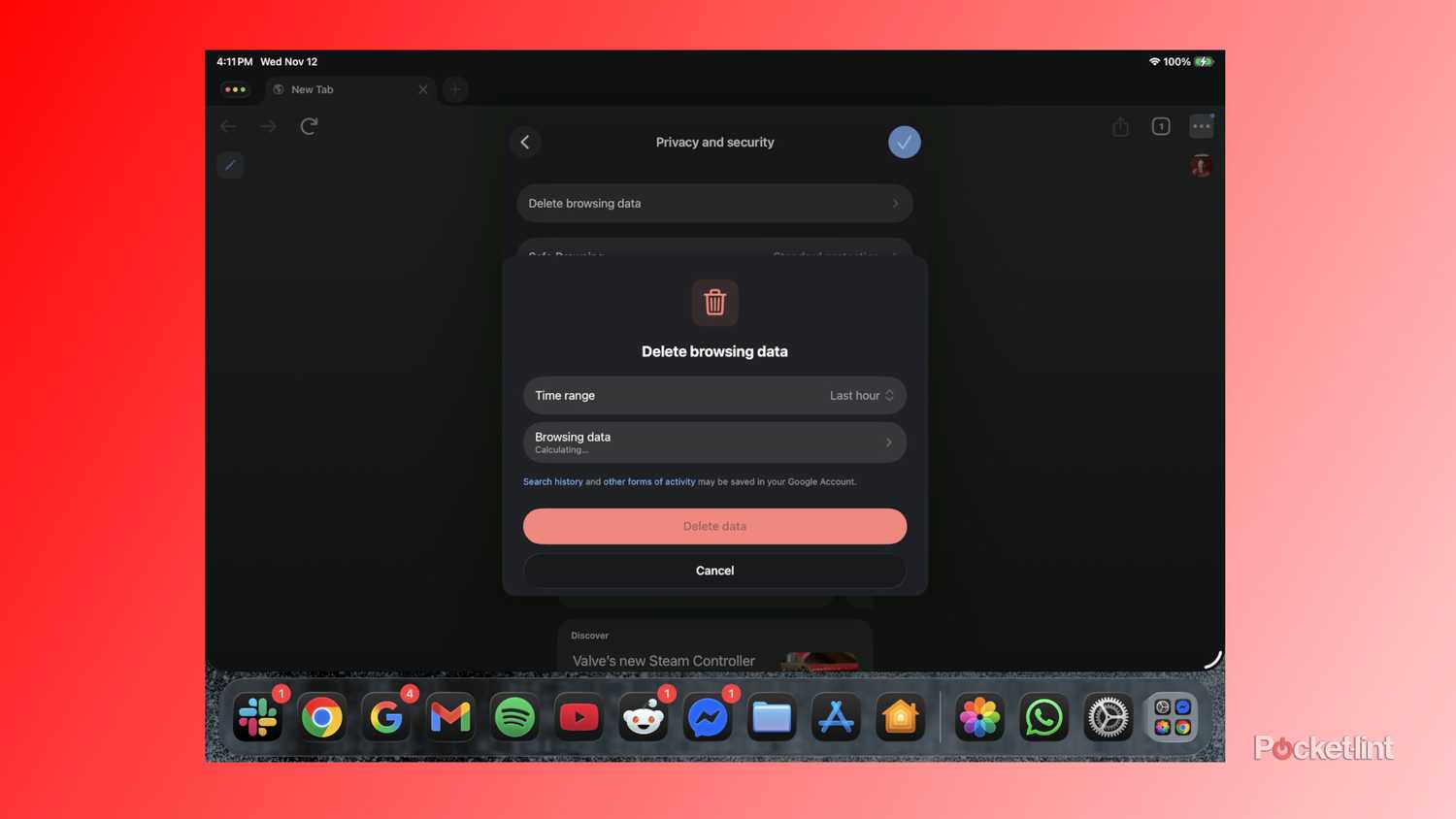 Purging Chrome data in iPadOS 26.