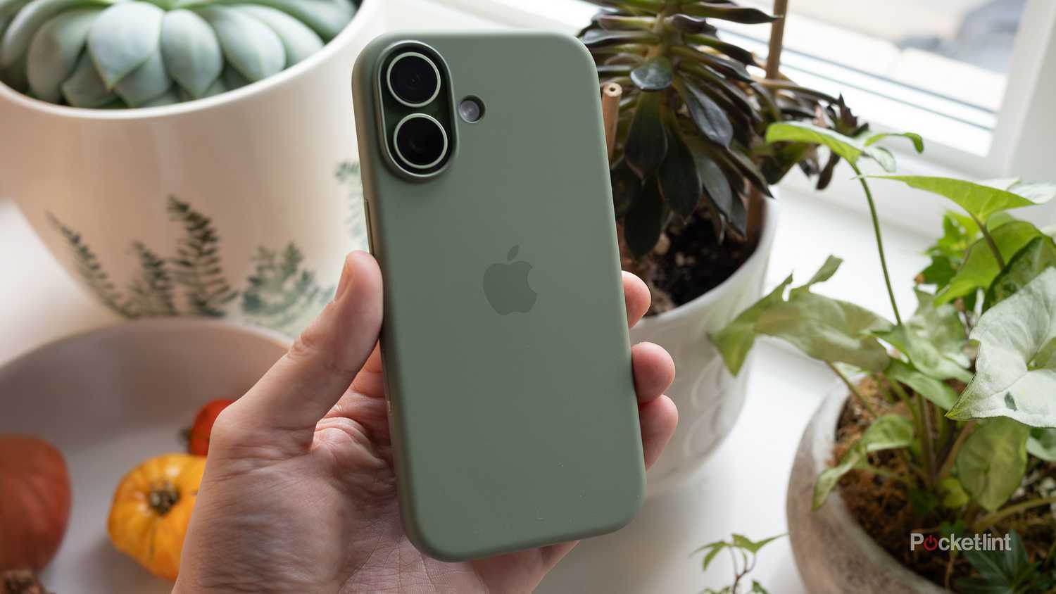 The iPhone 17 in a case.