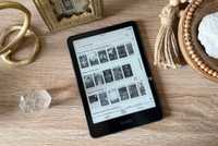 A Kindle Paperwhite on a tablet. 