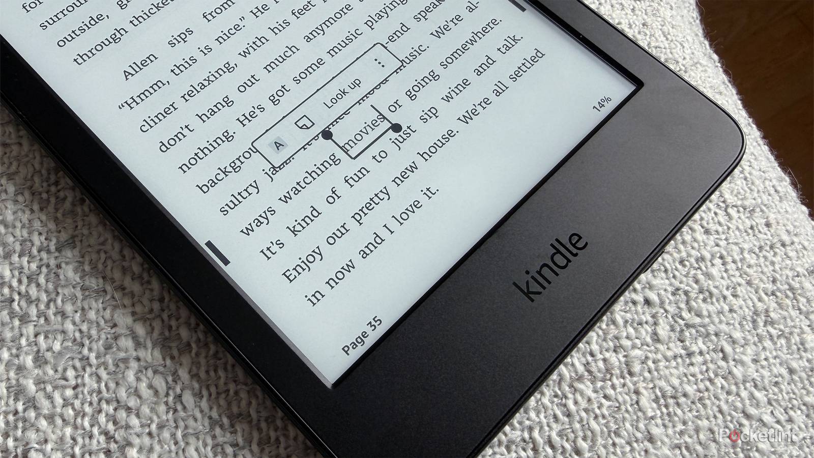 Kindle e-reader with new highlight menu.