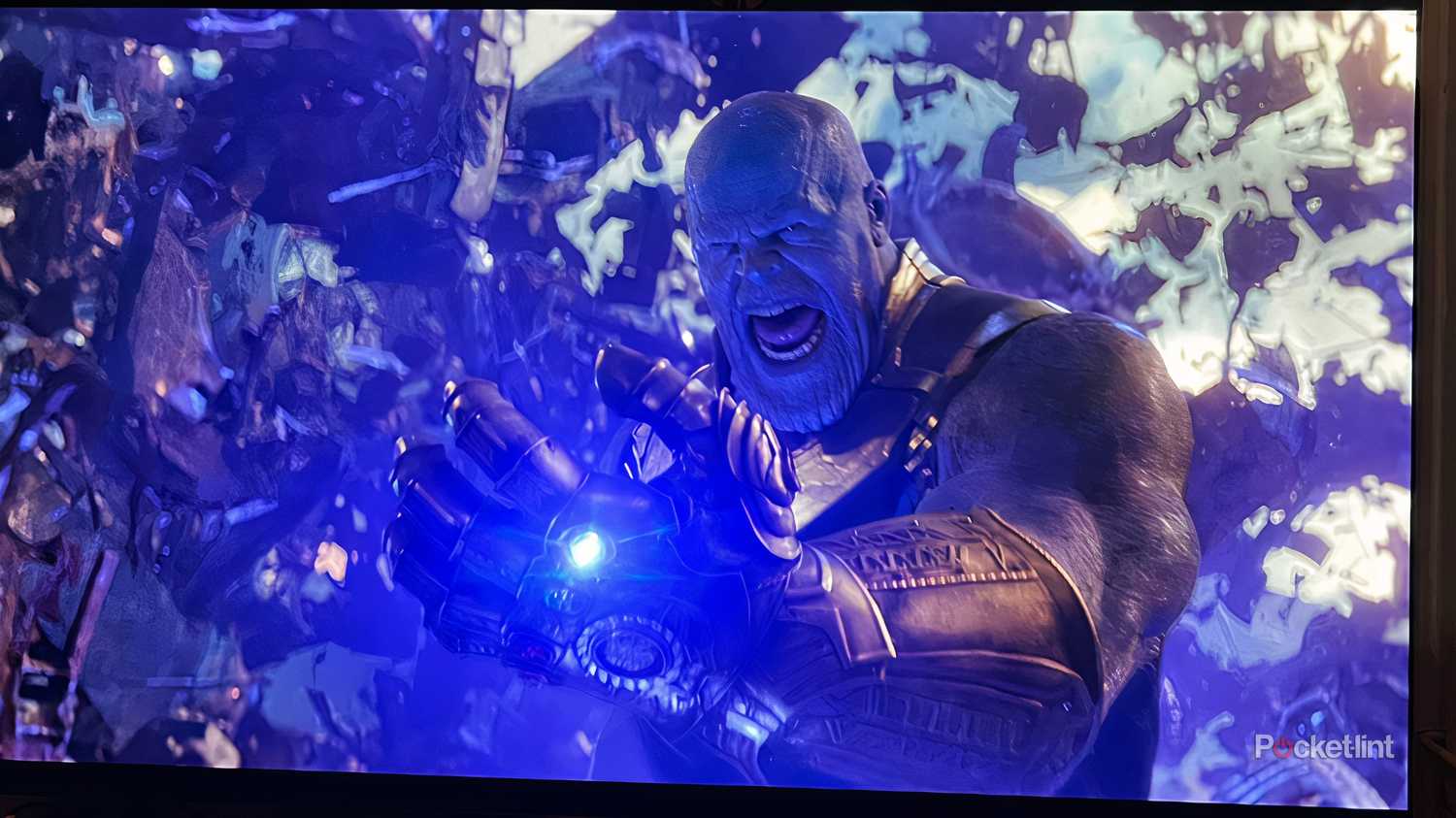 Thanos yelling with the Gauntlet. 