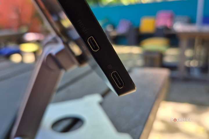 USB-C and mini-HDMI ports on an ASUS monitor. 