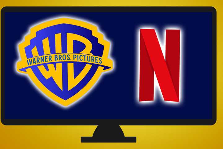 Warner Bros. logo and Netflix logo on TV.