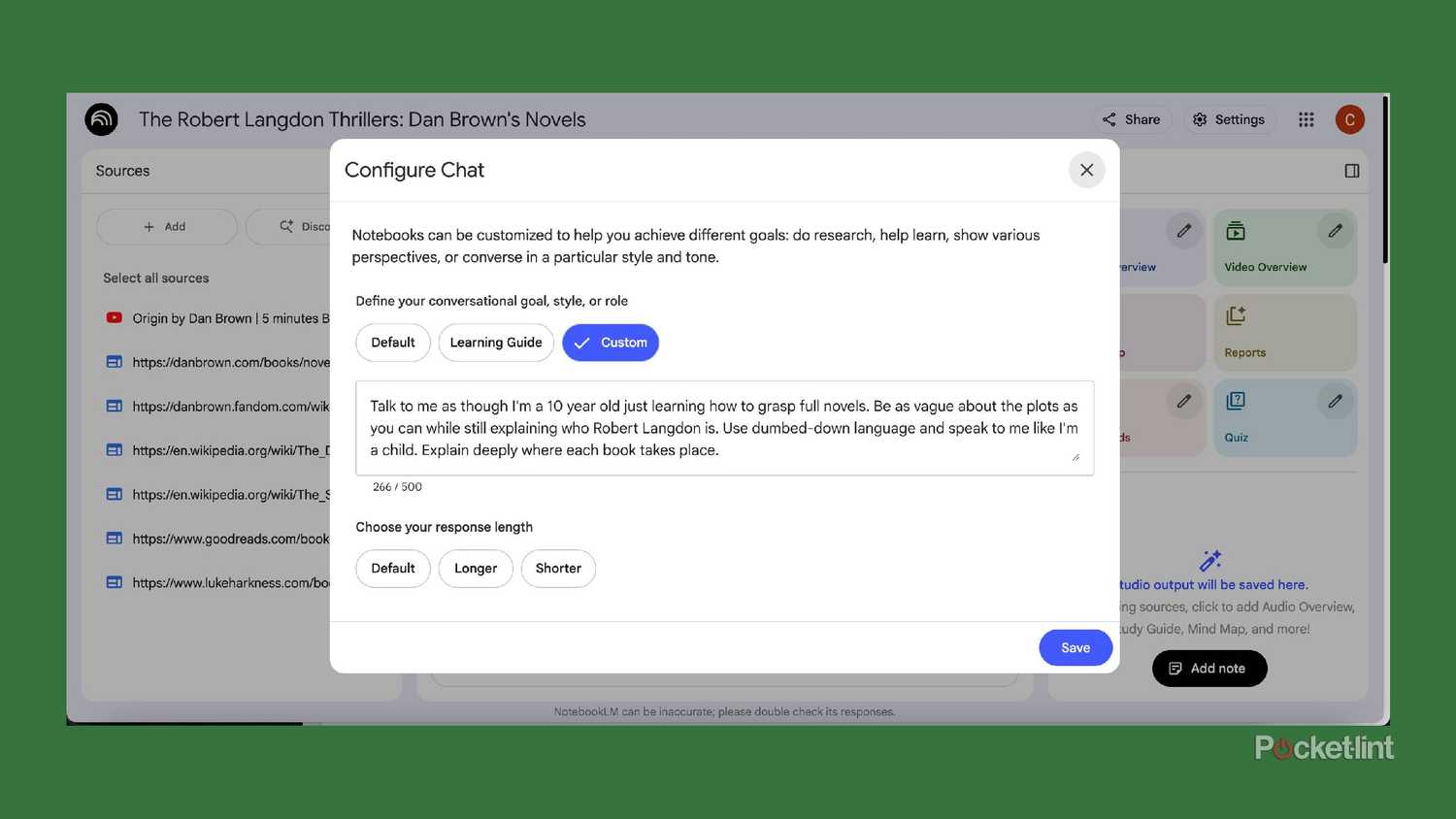 A prompt in the NotebookLM Customize Chat 