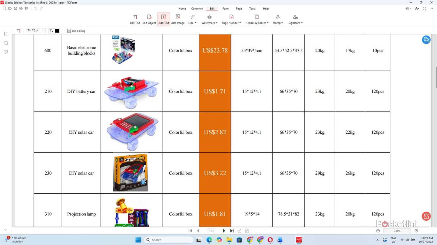 PDFgear editing options.