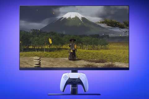 PlayStation Gaming Monitor on purple background.