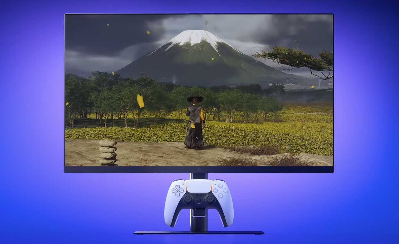 PlayStation Gaming Monitor on purple background.