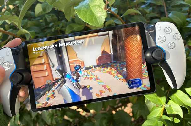 Astro Bot playing on a PlayStation Portal outside