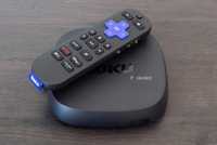 Roku Ultra and remote on table.