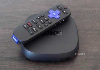 Roku Ultra and remote on table.