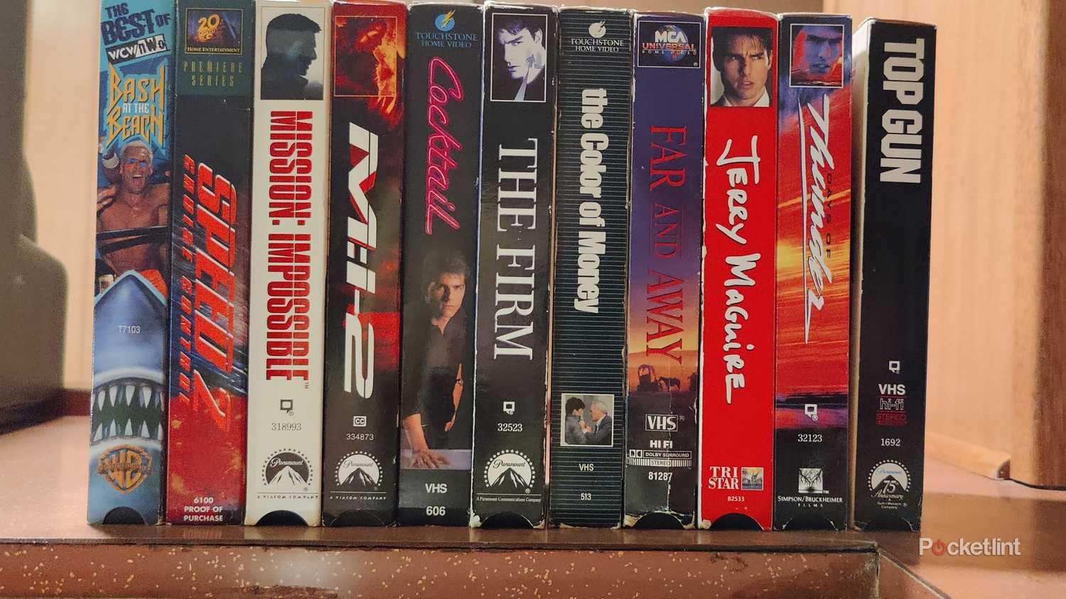 A collection of VHS tapes.