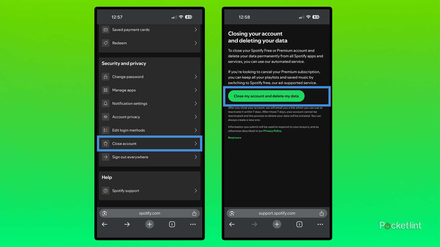Closing Spotify account.