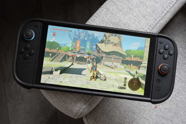 The Switch 2 with Zelda: Tears of the Kingdom on it