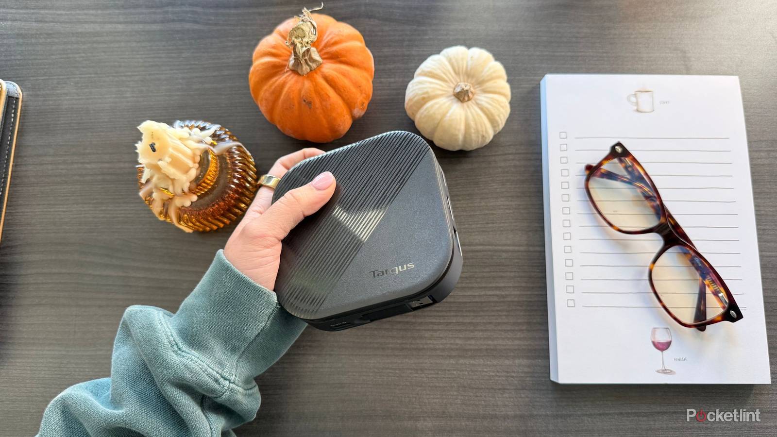 Targus Docking Station above a desk. 
