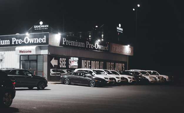 A used car lot. 