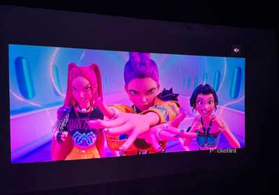 Valerion projector screen playing Kpop Demon Hunters on Netflix.