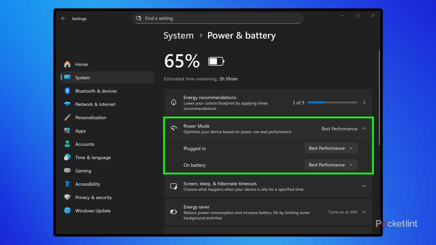 Windows 11 Power Modes.