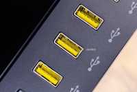 Yellow USB ports on desktop PC.