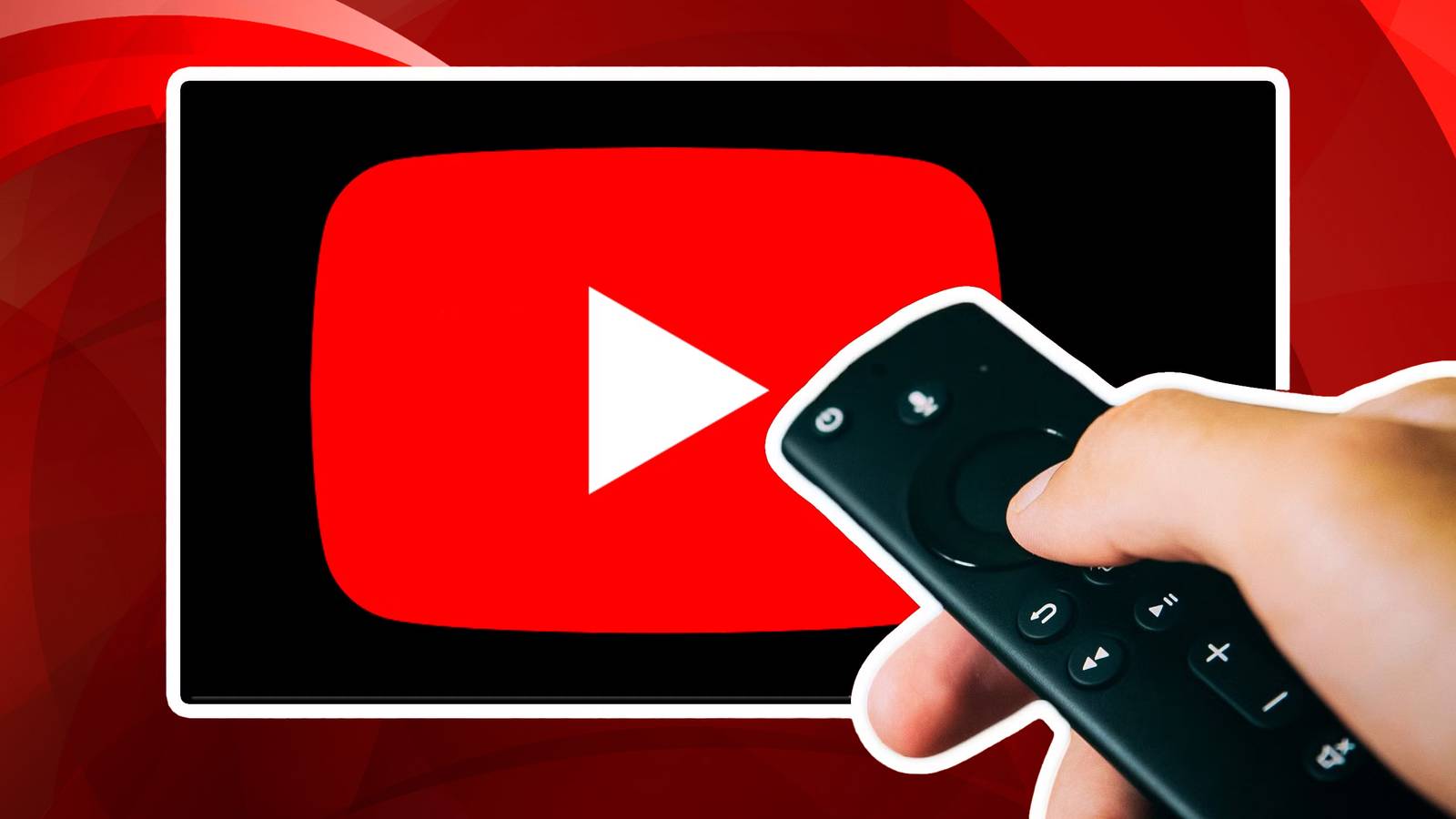 Person holding TV remote in front of TV with YouTube app on it.