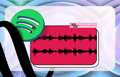 Illustration of the Spotify logo beside an audio waveform with the word Lossless crossed out.